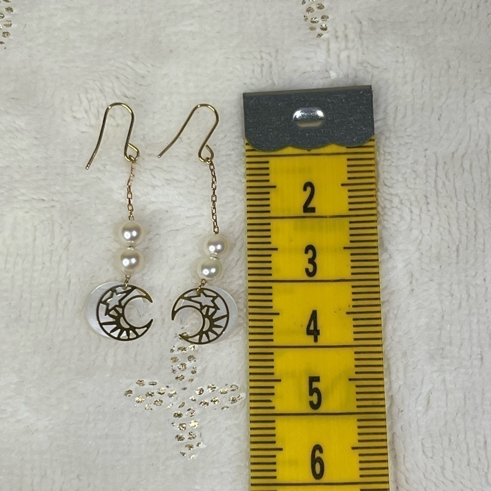 14k japan yellow gold dangling earrings with fresh water pearl - Picture 8 of 11